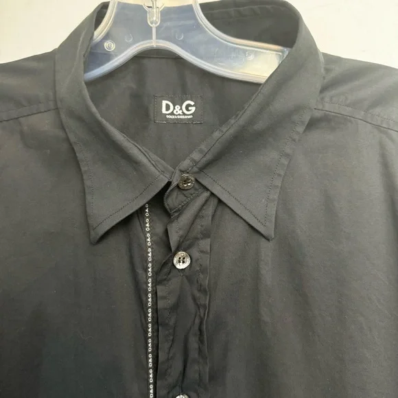 D & G Dolce & Gabbana Logo Cotton Trim Button Top Shirt Long Sleeve Black 54 - Picture 4 of 16